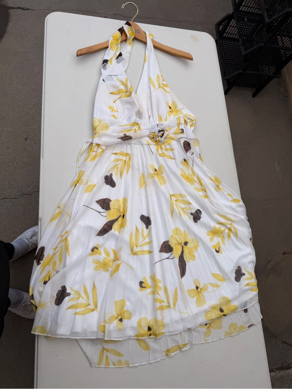 Speechless White Yellow Brown Floral Halter Midi Dress